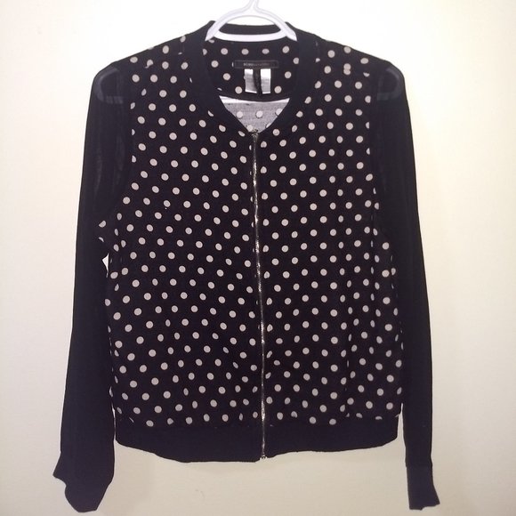 BCBG Max Azria Polka Dot Bomber With Sheer Sleeves - Picture 1 of 5